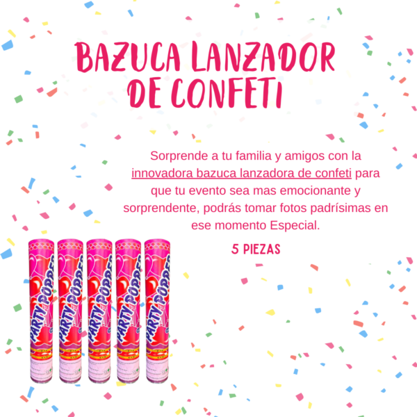 BAZUCA LANZADOR DE CONFETI METALICO DE COLORES - Imagen 5